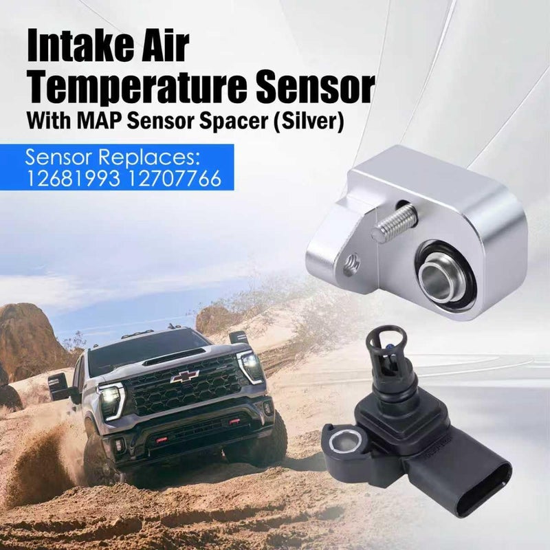 Xiaoyudou Intake Air Temperature Sensor with MAP Sensor Spacer (Silver) Fit for 2017-2025 Chevy Silverado 2500HD 3500HD, GMC Sierra 2500HD 3500HD 6.6L Duramax Diesel Replaces 12681993 12707766 - Image 2